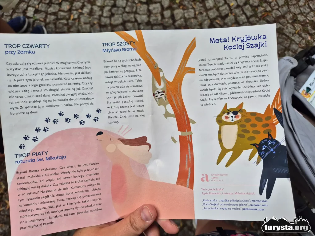 Papierowa mapa gry miejskiej Szlak Kociej Szajki w Cieszynie.