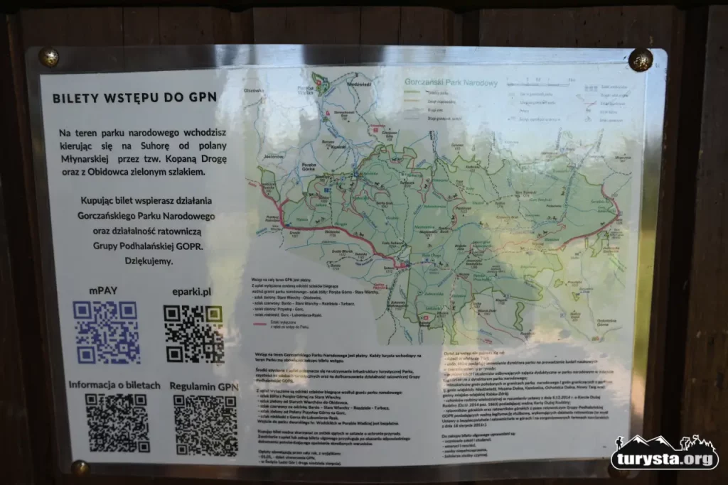 Mapa szlaków turystycznych w Gorczańskim Parku Narodowym
