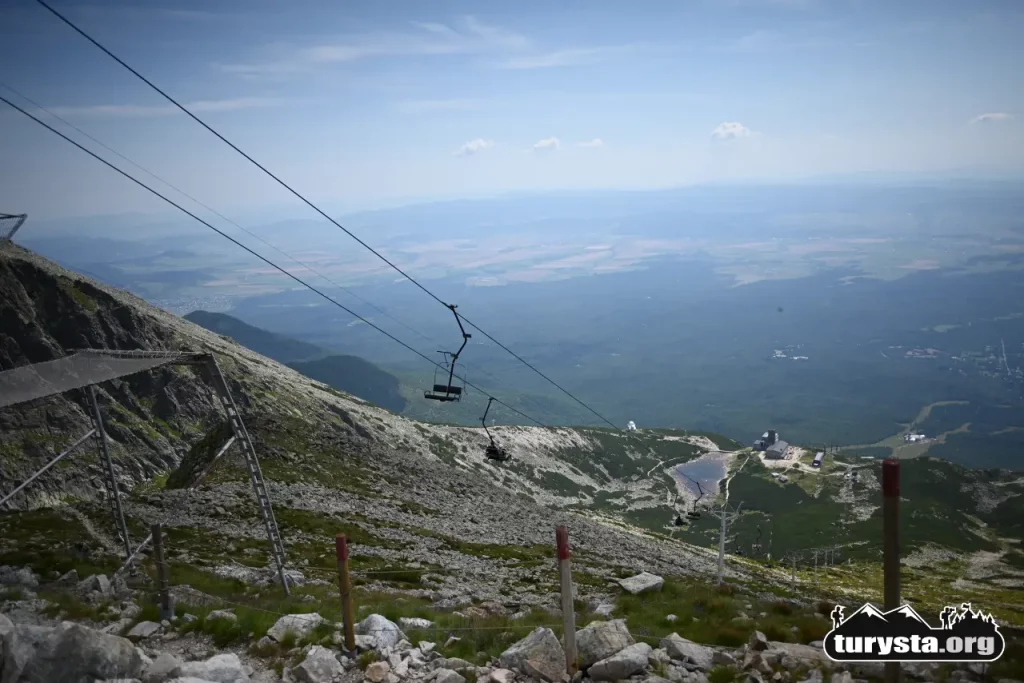 Przejazd wyciągiem krzesełkowym nad zboczem i panorama doliny w Tatrach