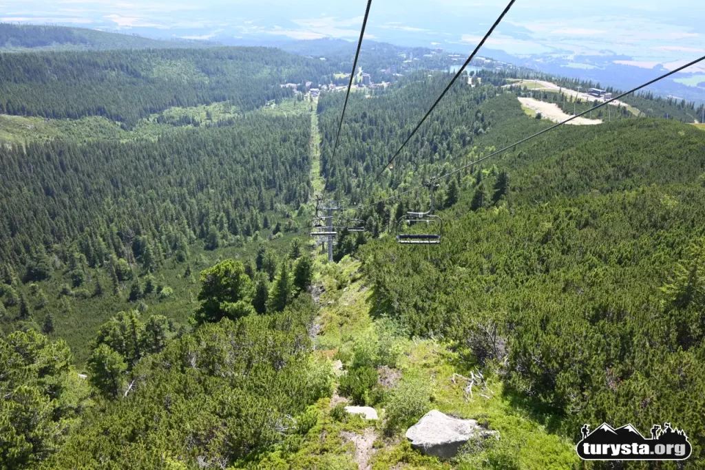 Panorama Doliny i Szczyrbskiego Jeziora widziana z wyciągu Solisko Express